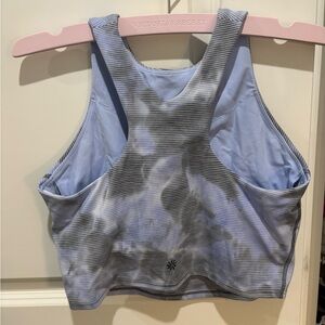 Athleta blue & black light tie dye conscious cropped high neck sports bra top